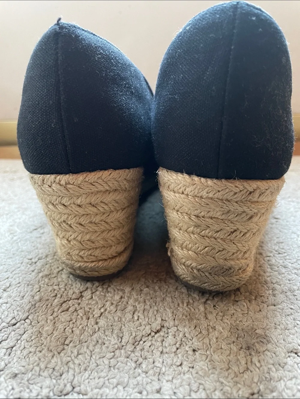 Black Peep-Toe Espadrille Wedge Pumps - Women's Good quality shoes